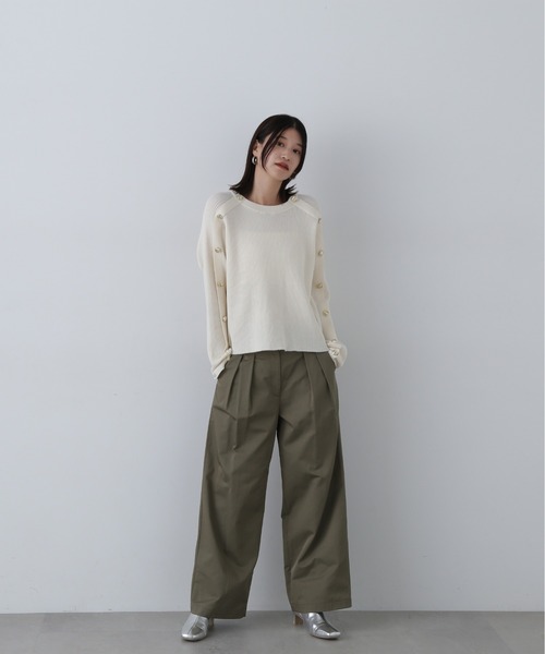 N.（N. Natural Beauty Basic）（エヌエヌナチュラルビューティーベーシック）の「◆ラグランボタンニット（ニット/セーター・レディース・レッド/オフホワイト/チャコールグレー・MEDIUM）」の6枚目の写真