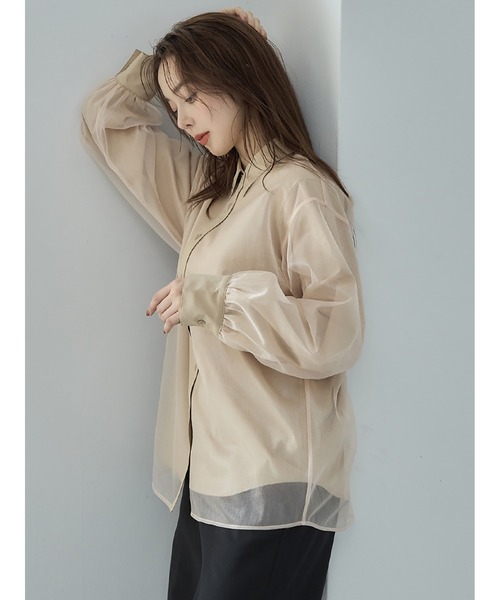 Stylevoice for xxx（スタイルヴォイスフォー）の「シアードッキングブラウス（シャツ/ブラウス・レディース・ホワイト/ネイビー/ベージュ・FREE）」の6枚目の写真