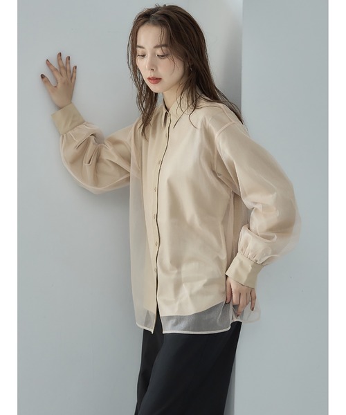 Stylevoice for xxx（スタイルヴォイスフォー）の「シアードッキングブラウス（シャツ/ブラウス・レディース・ホワイト/ネイビー/ベージュ・FREE）」の7枚目の写真