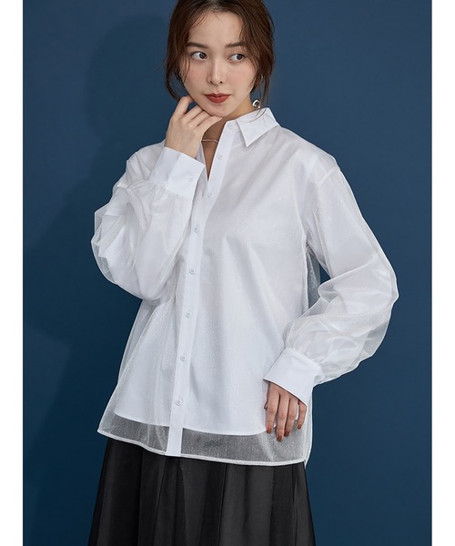 Stylevoice for xxx（スタイルヴォイスフォー）の「シアードッキングブラウス（シャツ/ブラウス・レディース・ホワイト/ネイビー/ベージュ・FREE）」の12枚目の写真