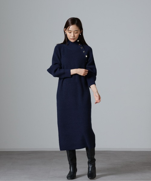 セール】釦ディティール片畦ニットワンピース（ワンピース）｜NANO