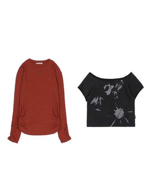 FANCY CLUB（ファンシークラブ）の「NASTY FANCY CLUB／ローズレイヤードロングスリーブ（Tシャツ/カットソー・レディース・レッド/チャコール・FREE）」の12枚目の写真