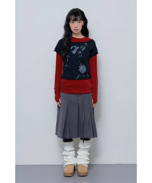 FANCY CLUB（ファンシークラブ）の「NASTY FANCY CLUB／ローズレイヤードロングスリーブ（Tシャツ/カットソー・レディース・レッド/チャコール・FREE）」の7枚目の写真