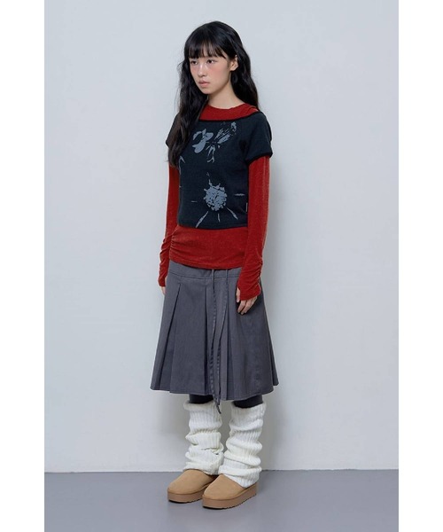 FANCY CLUB（ファンシークラブ）の「NASTY FANCY CLUB／ローズレイヤードロングスリーブ（Tシャツ/カットソー・レディース・レッド/チャコール・FREE）」の8枚目の写真