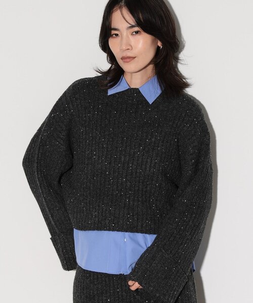 GALLEST（ギャレスト）の「◆スパンコール混クルーネックニット（ニット/セーター・レディース・ホワイト系/チャコールグレー/ベージュ/ブルーグリーン/パープル・38）」の7枚目の写真