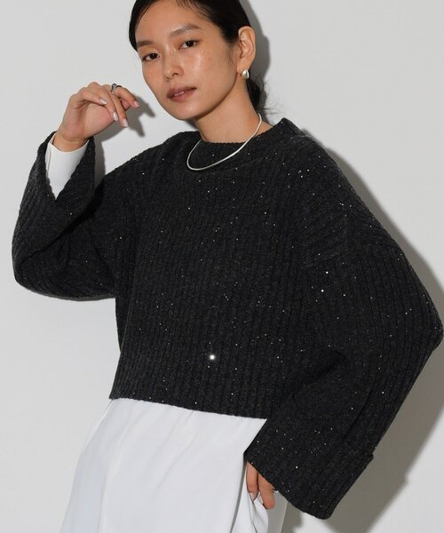 GALLEST（ギャレスト）の「◆スパンコール混クルーネックニット（ニット/セーター・レディース・ホワイト系/チャコールグレー/ベージュ/ブルーグリーン/パープル・38）」の12枚目の写真