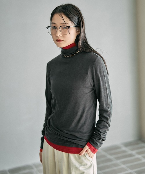 LEPSIM（レプシィム）の「テンセル混タートル　145367（Tシャツ/カットソー・レディース・レッド/ライトグリーン/ブラック/オフホワイト/グリーン/レッド系その他/チャコールグレー・FREE）」の4枚目の写真