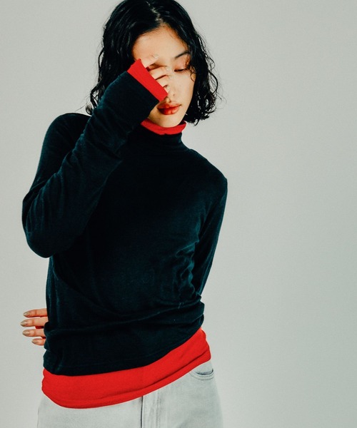 LEPSIM（レプシィム）の「テンセル混タートル　145367（Tシャツ/カットソー・レディース・レッド/ライトグリーン/ブラック/オフホワイト/グリーン/レッド系その他/チャコールグレー・FREE）」の3枚目の写真