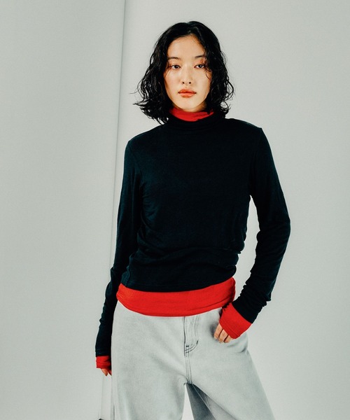 LEPSIM（レプシィム）の「テンセル混タートル　145367（Tシャツ/カットソー・レディース・レッド/ライトグリーン/ブラック/オフホワイト/グリーン/レッド系その他/チャコールグレー・FREE）」の13枚目の写真