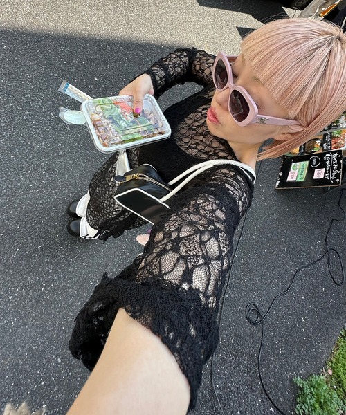 定価14,300円 HARE レースドロストワンピース 黒 HARE（ハレ）の「レースドロストワンピース(HARE)（ワンピース