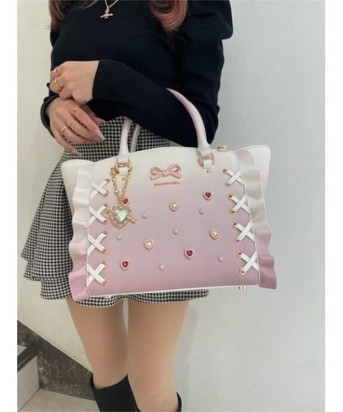 SAMANTHAVEGA(サマンサベガ)の「レースアップハートビジューグラデーションフラッタ―(小)(ハンドバッグ・レディース・ピンク・FREE)」の17枚目の写真