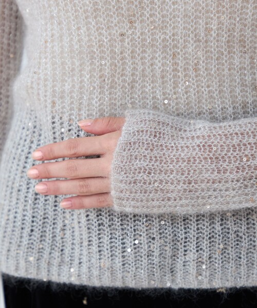 セール】ラメスパンコールモヘヤ クルーネックプルオーバー（ニット