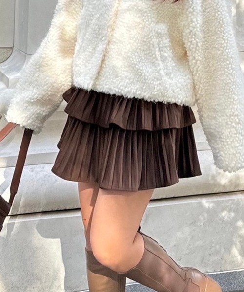 APPORTE PAR LES MARCHES（アポルテパーレマルシェ）の「ティアードミニプリーツスカート（スカート・レディース・ブラウン/ブラック/アイボリー・FREE）」の3枚目の写真