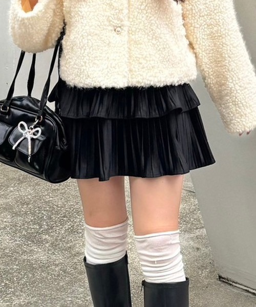 APPORTE PAR LES MARCHES（アポルテパーレマルシェ）の「ティアードミニプリーツスカート（スカート・レディース・ブラウン/ブラック/アイボリー・FREE）」の2枚目の写真