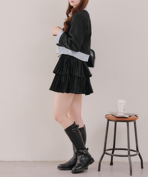 APPORTE PAR LES MARCHES（アポルテパーレマルシェ）の「ティアードミニプリーツスカート（スカート・レディース・ブラウン/ブラック/アイボリー・FREE）」の12枚目の写真