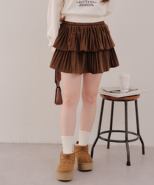 APPORTE PAR LES MARCHES（アポルテパーレマルシェ）の「ティアードミニプリーツスカート（スカート・レディース・ブラウン/ブラック/アイボリー・FREE）」の4枚目の写真