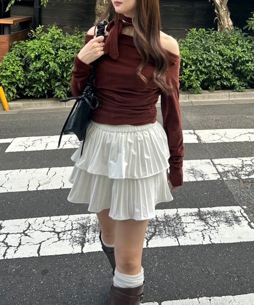 APPORTE PAR LES MARCHES（アポルテパーレマルシェ）の「ティアードミニプリーツスカート（スカート・レディース・ブラウン/ブラック/アイボリー・FREE）」の21枚目の写真