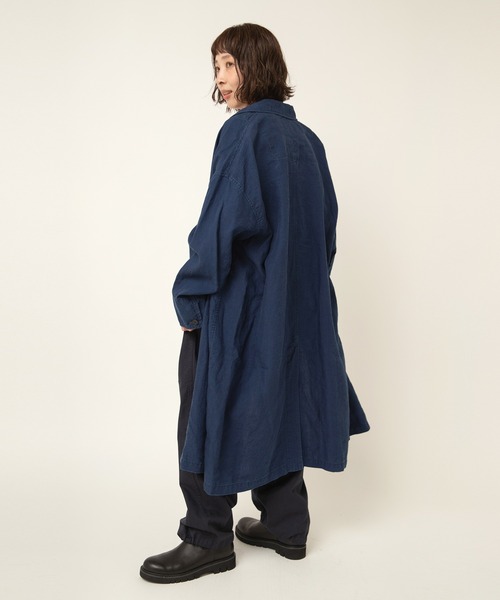 RNA-N（アールエヌエーエヌ）の「C0784 ＪＡＰＡＮ　ＬＩＮＥＮワークコート（ステンカラーコート・レディース・ダークインディゴブルー/ライトインディゴブルー/グレー・FREE）」の20枚目の写真