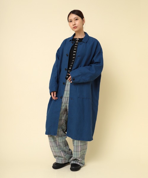 RNA-N（アールエヌエーエヌ）の「C0784 ＪＡＰＡＮ　ＬＩＮＥＮワークコート（ステンカラーコート・レディース・ダークインディゴブルー/ライトインディゴブルー/グレー・FREE）」の22枚目の写真