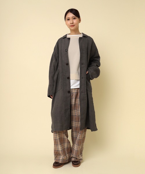 RNA-N（アールエヌエーエヌ）の「C0784 ＪＡＰＡＮ　ＬＩＮＥＮワークコート（ステンカラーコート・レディース・ダークインディゴブルー/ライトインディゴブルー/グレー・FREE）」の17枚目の写真