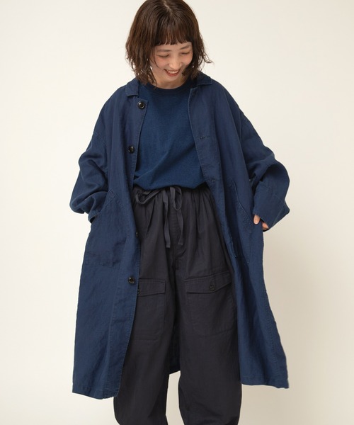 RNA-N（アールエヌエーエヌ）の「C0784 ＪＡＰＡＮ　ＬＩＮＥＮワークコート（ステンカラーコート・レディース・ダークインディゴブルー/ライトインディゴブルー/グレー・FREE）」の18枚目の写真