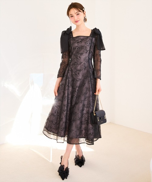 あんず♡WILLSELECTION♡フラワー刺繍肩リボンドレス フラワー刺繍肩リボンドレス オケージョン ワンピース 【WILLSELECTION