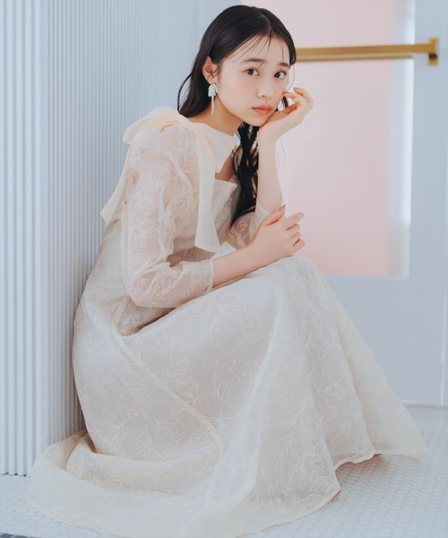 フラワー刺繍肩リボンドレス オケージョン ワンピース 【WILLSELECTION