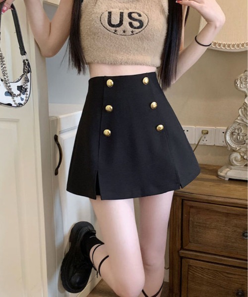 kirakiraShop(キラキラショップ)の「金ボタン ハイウエスト ミニスカート パンツ(スカート・レディース・ホワイト/ブラック・M/L)」の16枚目の写真
