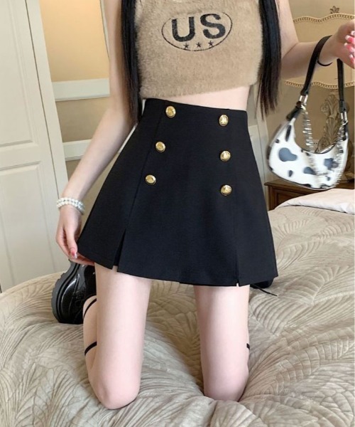 kirakiraShop(キラキラショップ)の「金ボタン ハイウエスト ミニスカート パンツ(スカート・レディース・ホワイト/ブラック・M/L)」の18枚目の写真