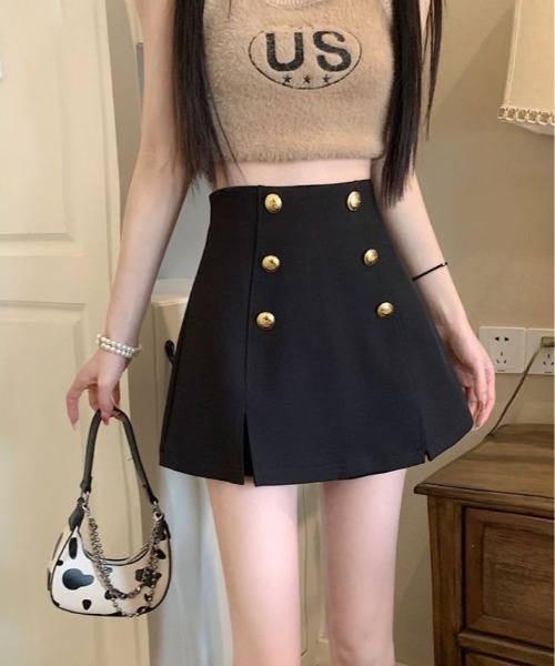 kirakiraShop(キラキラショップ)の「金ボタン ハイウエスト ミニスカート パンツ(スカート・レディース・ホワイト/ブラック・M/L)」の21枚目の写真