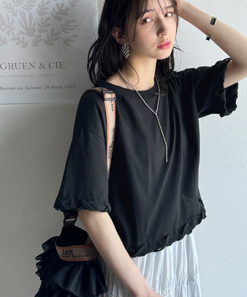 セール】華やかさとこなれ感を両立！レースアップデザインクロップドT  