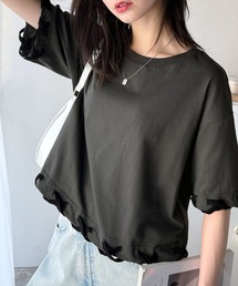 華やかさとこなれ感を両立!レースアップデザインクロップドTシャツ(半袖)