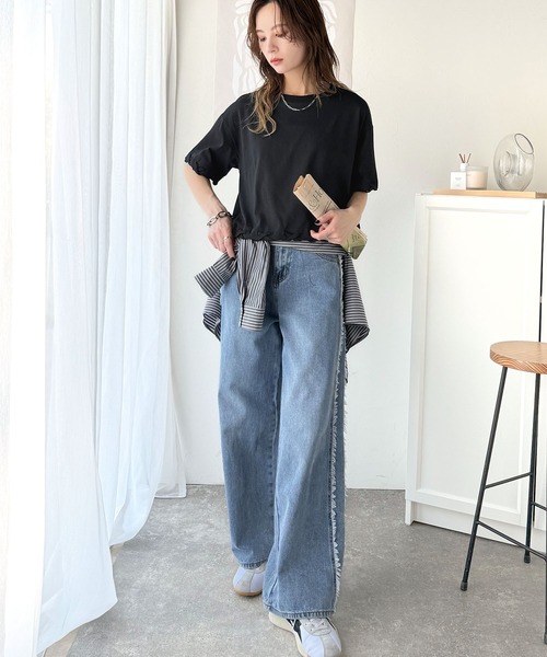 classicalelf（クラシカルエルフ）の「華やかさとこなれ感を両立！レースアップデザインクロップドＴシャツ(半袖)（Tシャツ/カットソー・レディース・チャコール/ベージュ×ブラック/ブラック×ベージュ/アイボリー系1/ブラック×ブラック/チャコールグレー×ブラック・LARGE/MEDIUM/SMALL/X-LARGE）」の9枚目の写真