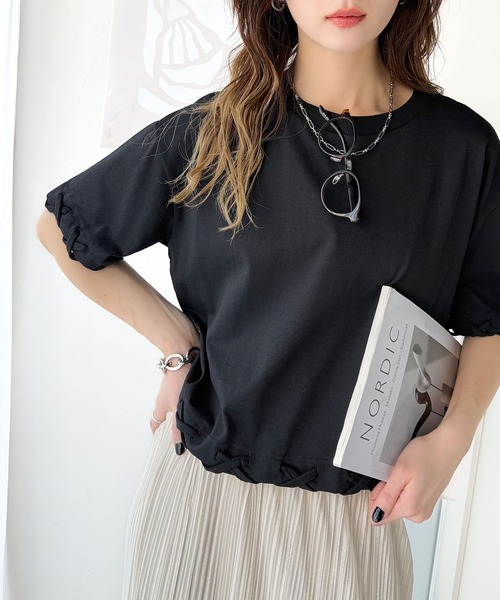 classicalelf（クラシカルエルフ）の「華やかさとこなれ感を両立！レースアップデザインクロップドＴシャツ(半袖)（Tシャツ/カットソー・レディース・チャコール/ベージュ×ブラック/ブラック×ベージュ/アイボリー系1/ブラック×ブラック/チャコールグレー×ブラック・LARGE/MEDIUM/SMALL/X-LARGE）」の11枚目の写真