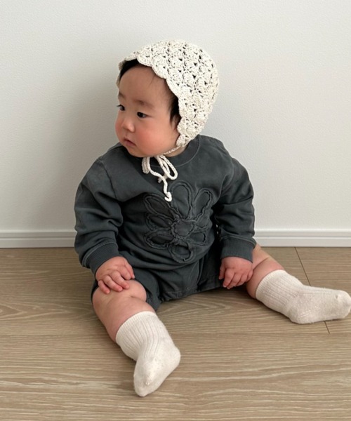 CIAOPANIC TYPY（チャオパニックティピー）の「【25SS新作】【KIDS】ピグメント加工フラワーロープロンパース（ロンパース・キッズ・チャコールグレー/オフホワイト・80）」の18枚目の写真