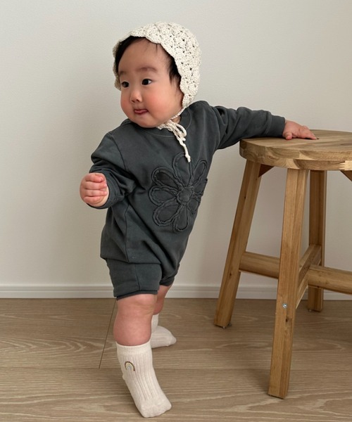 CIAOPANIC TYPY（チャオパニックティピー）の「【25SS新作】【KIDS】ピグメント加工フラワーロープロンパース（ロンパース・キッズ・チャコールグレー/オフホワイト・80）」の22枚目の写真