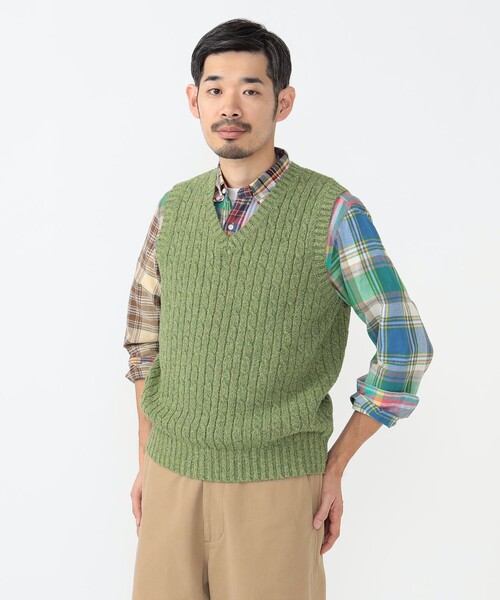 BEAMS PLUS(ビームスプラス)の「コットン リネン アラン ベスト(ベスト・メンズ・グリーン/ベージュ/ネイビー・M/L/XL/S)」の4枚目の写真