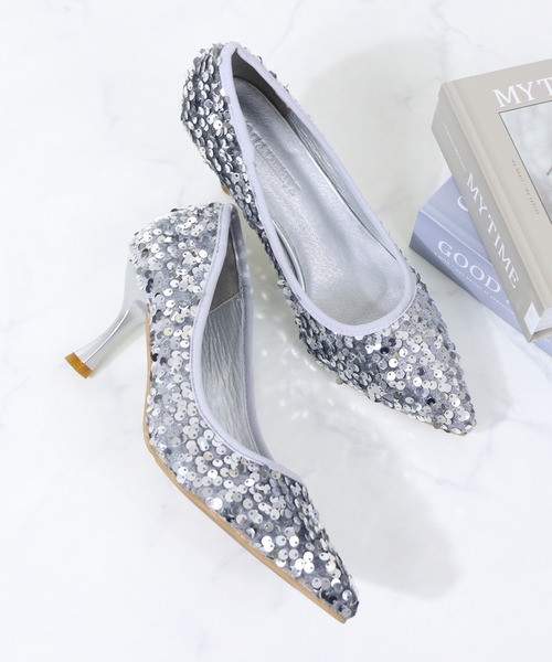 LibertyDoll(リバティードール)の「LIBERTYDOLL/スパンコール ポインテッドトゥ パンプス レディース 7.5cmヒール 美脚 クッション 結婚式 パーティー オケージョン フォーマル 通勤 オフィス 韓国ファッション(1032)(パンプス・レディース・ブラック/シルバー・SS/S/M/L/LL/3L)」の1枚目の写真
