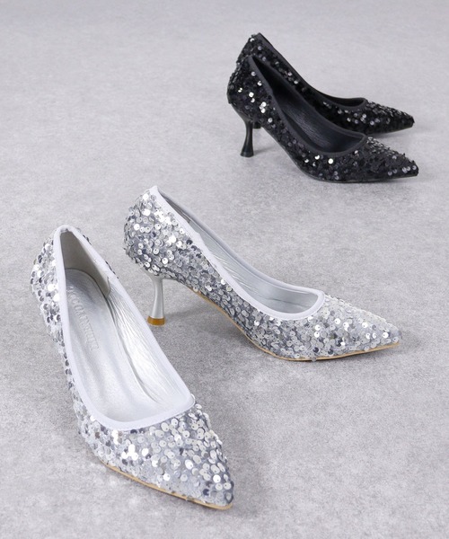 LibertyDoll(リバティードール)の「LIBERTYDOLL/スパンコール ポインテッドトゥ パンプス レディース 7.5cmヒール 美脚 クッション 結婚式 パーティー オケージョン フォーマル 通勤 オフィス 韓国ファッション(1032)(パンプス・レディース・ブラック/シルバー・SS/S/M/L/LL/3L)」の3枚目の写真