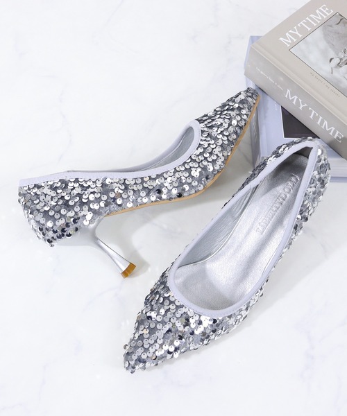 LibertyDoll(リバティードール)の「LIBERTYDOLL/スパンコール ポインテッドトゥ パンプス レディース 7.5cmヒール 美脚 クッション 結婚式 パーティー オケージョン フォーマル 通勤 オフィス 韓国ファッション(1032)(パンプス・レディース・ブラック/シルバー・SS/S/M/L/LL/3L)」の4枚目の写真