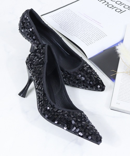 LibertyDoll(リバティードール)の「LIBERTYDOLL/スパンコール ポインテッドトゥ パンプス レディース 7.5cmヒール 美脚 クッション 結婚式 パーティー オケージョン フォーマル 通勤 オフィス 韓国ファッション(1032)(パンプス・レディース・ブラック/シルバー・SS/S/M/L/LL/3L)」の5枚目の写真