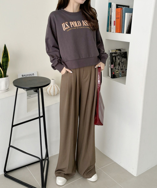 U.S. POLO ASSN.（ユーエスポロアッスン）の「U.S. POLO ASSN. ダンボール素材 カレッジロゴ風 プリント トレーナー（スウェット・レディース・スミクロ/アイボリー/グリーン・S/L/M）」の15枚目の写真
