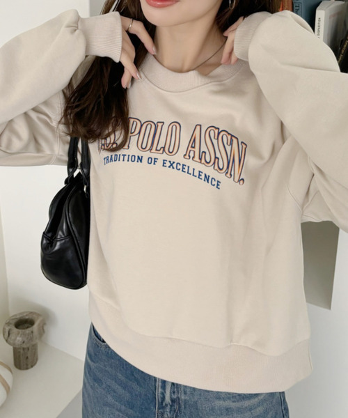U.S. POLO ASSN.（ユーエスポロアッスン）の「U.S. POLO ASSN. ダンボール素材 カレッジロゴ風 プリント トレーナー（スウェット・レディース・スミクロ/アイボリー/グリーン・S/L/M）」の18枚目の写真