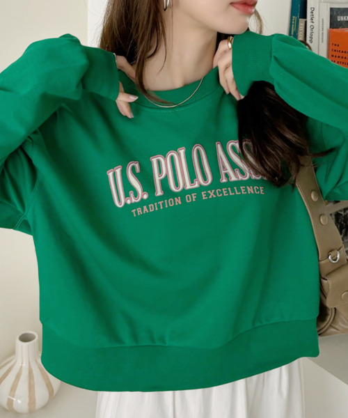 U.S. POLO ASSN.（ユーエスポロアッスン）の「U.S. POLO ASSN. ダンボール素材 カレッジロゴ風 プリント トレーナー（スウェット・レディース・スミクロ/アイボリー/グリーン・S/L/M）」の22枚目の写真