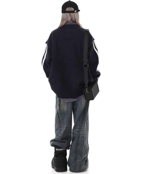 WESTBOY（ウエストボーイ）の「オーバーサイズ ニットプルオーバーWO25S3TP01【WB ORIGINALS】（ニット/セーター・メンズ・ダークネイビー/レッド/ホワイト・L/M/XL）」の9枚目の写真