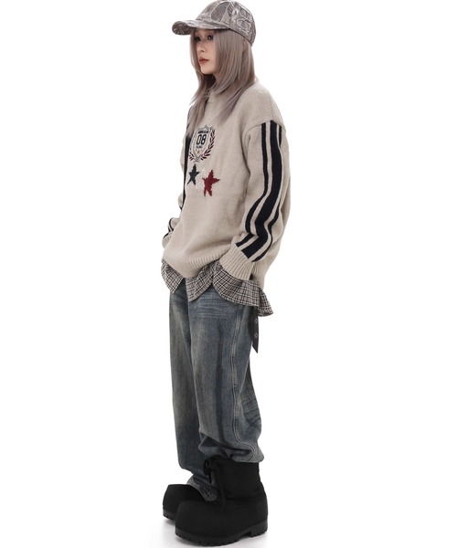 WESTBOY（ウエストボーイ）の「オーバーサイズ ニットプルオーバーWO25S3TP01【WB ORIGINALS】（ニット/セーター・メンズ・ダークネイビー/レッド/ホワイト・L/M/XL）」の11枚目の写真