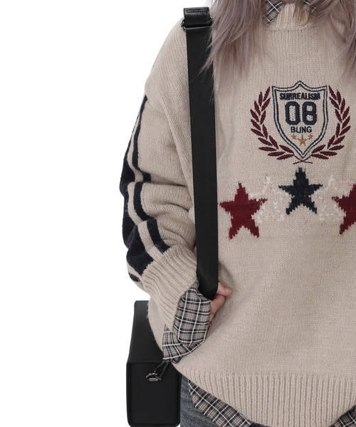 WESTBOY（ウエストボーイ）の「オーバーサイズ ニットプルオーバーWO25S3TP01【WB ORIGINALS】（ニット/セーター・メンズ・ダークネイビー/レッド/ホワイト・L/M/XL）」の13枚目の写真