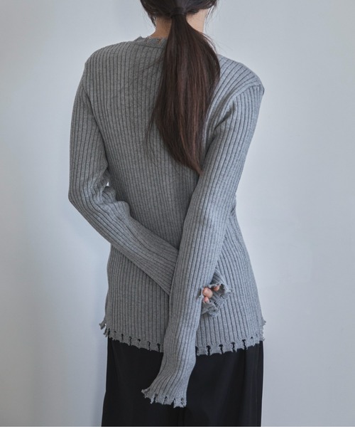 feepur（フェピュール）の「【ハンドウォッシャブル】ダメージリブカーディガン（カーディガン/ボレロ・レディース・ベージュ/杢グレー/ブラック/オフホワイト・MEDIUM）」の14枚目の写真