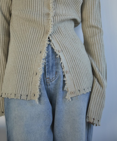 feepur（フェピュール）の「【ハンドウォッシャブル】ダメージリブカーディガン（カーディガン/ボレロ・レディース・ベージュ/杢グレー/ブラック/オフホワイト・MEDIUM）」の20枚目の写真