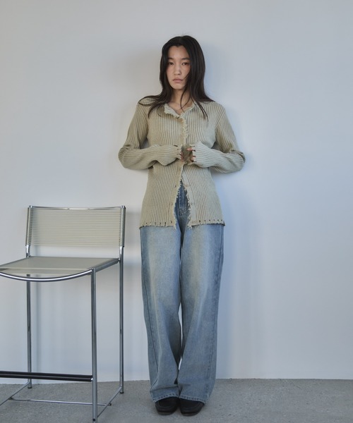feepur（フェピュール）の「【ハンドウォッシャブル】ダメージリブカーディガン（カーディガン/ボレロ・レディース・ベージュ/杢グレー/ブラック/オフホワイト・MEDIUM）」の21枚目の写真